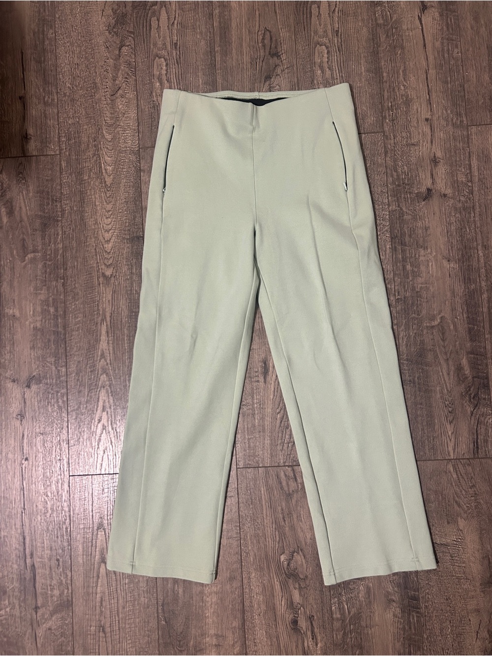 Betabrand Medium Sage Straight-Leg Dress Pants Stretchy Logo Viral